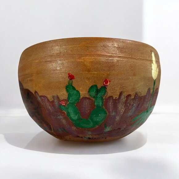 VTG Handmade Art Pottery Planter Terracotta Hand Painted SIGNED Made in Mexico - Picture 2 of 11